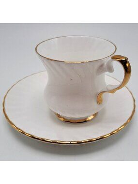 Elizabethan Tea Cup and Saucer White with Gold Trim Vintage Collectible